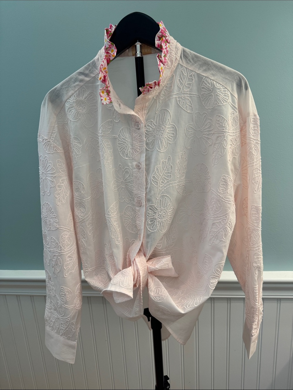Reworked Women’s Light Pink Embroidered Long-Sleeve Shirt by Hester’s Orchard - Picture 5 of 8